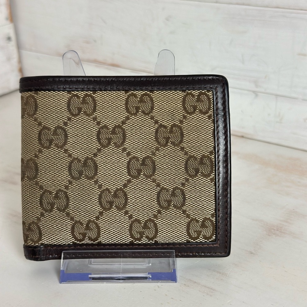 Gucci Beige and Brown GG Pattern Bifold Wallet with coin pouch